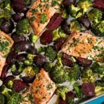 Garlic Butter-Roasted Salmon with Beets & Broccoli
