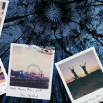 Collage of polaroid images on a backdrop of a winter night during the new Moon in Sagittarius December 2025