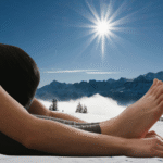A woman practicing yin yoga against a winter solstice backdrop