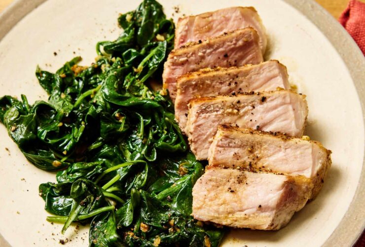 Garlic-Butter Pork Chops with Spinach