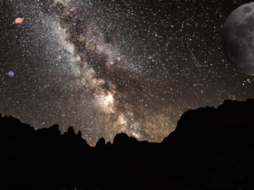 Night sky with mountains and stars as a backdrop to the new Moon in Capricorn
