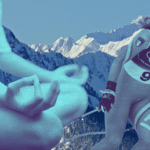 Skier Sofia Goggia skiing at the 2026 Olympics overlayed by a person meditating