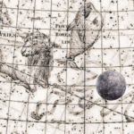 Vintage map of the constellations PIsces and Aries with Mercury retrograde overlaid on top