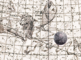 Vintage map of the constellations PIsces and Aries with Mercury retrograde overlaid on top