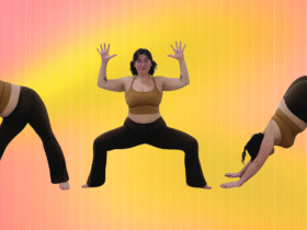 Yoga teacher Taylor Lorenz in a series of yoga poses for a good mood