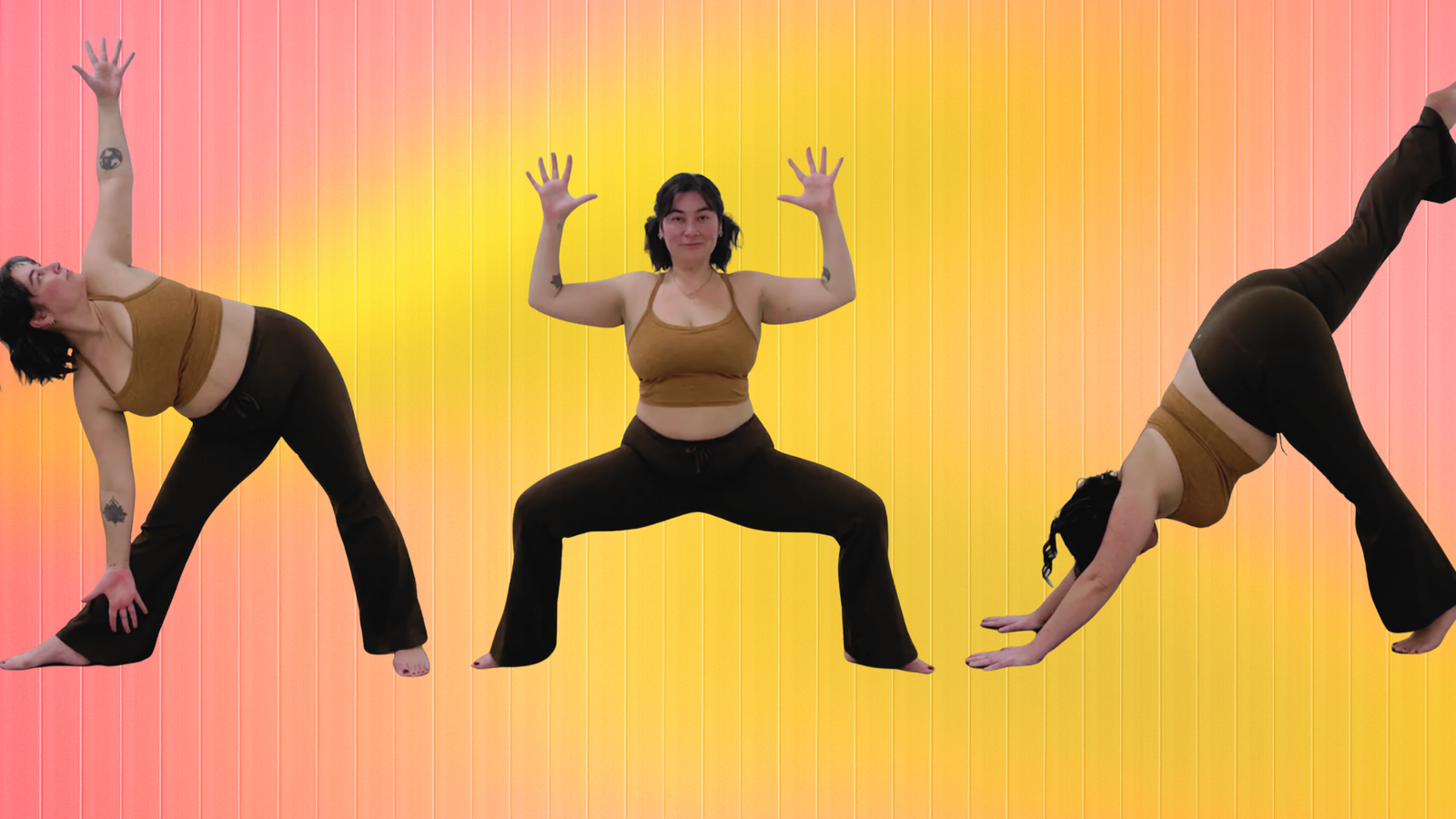 Yoga teacher Taylor Lorenz in a series of yoga poses for a good mood