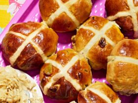 Banana bread hot cross buns with whipped banana & honey butter recipe