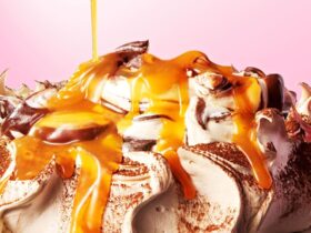 Brown sugar pavlova with chocolate ripple cream & salted caramel recipe