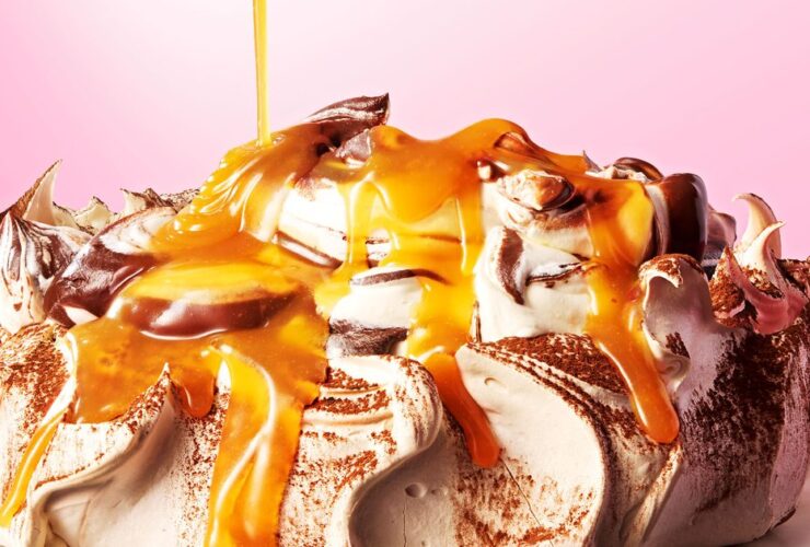 Brown sugar pavlova with chocolate ripple cream & salted caramel recipe