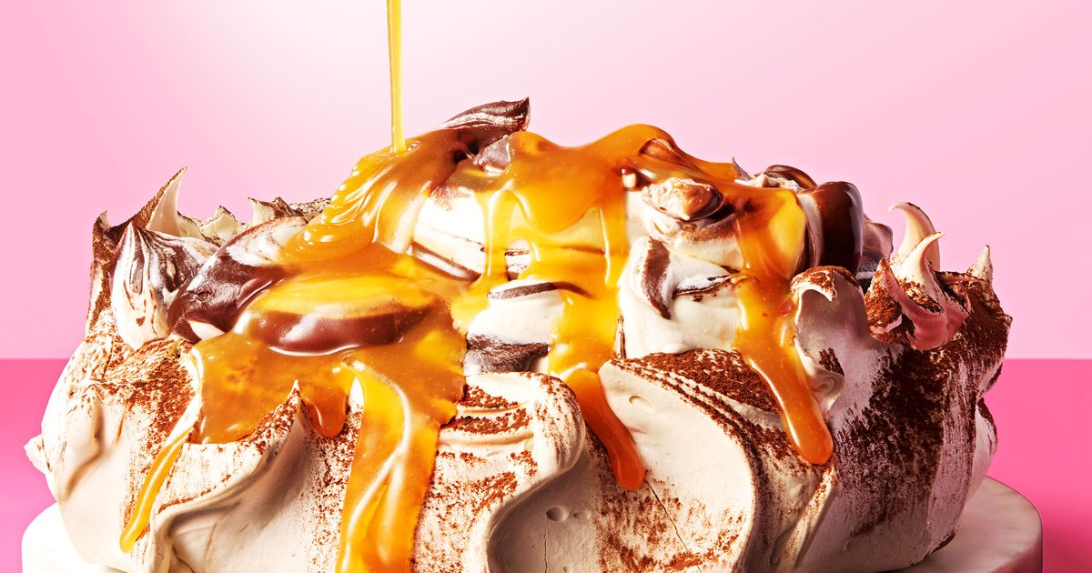 Brown sugar pavlova with chocolate ripple cream & salted caramel recipe