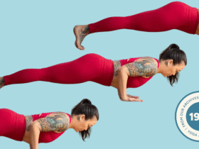 A woman in Chaturanga