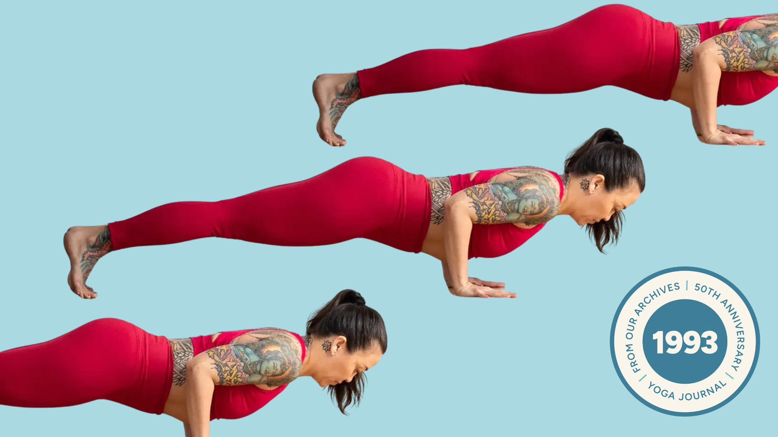 A woman in Chaturanga