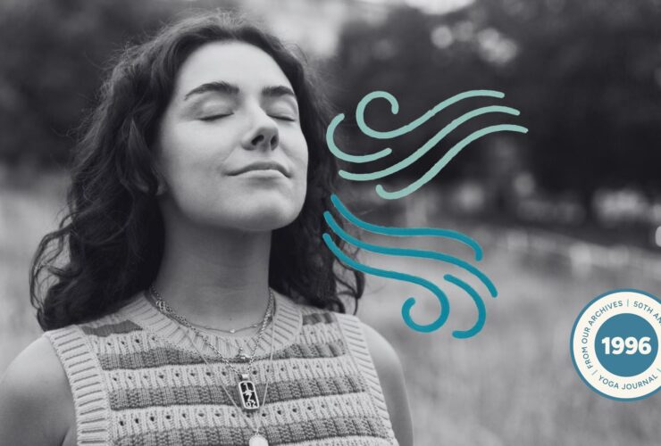 A woman breathing in and out