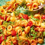 Crayfish, chilli & tomato pasta with garlic & chive pangrattato recipe