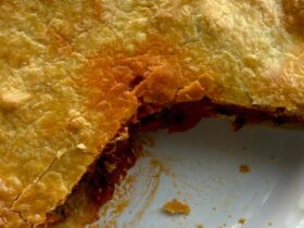 Nigerian red chicken & plantain pie