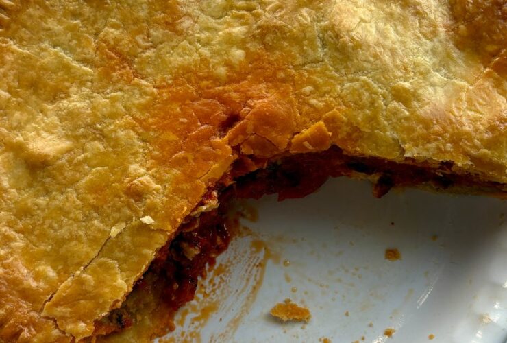 Nigerian red chicken & plantain pie