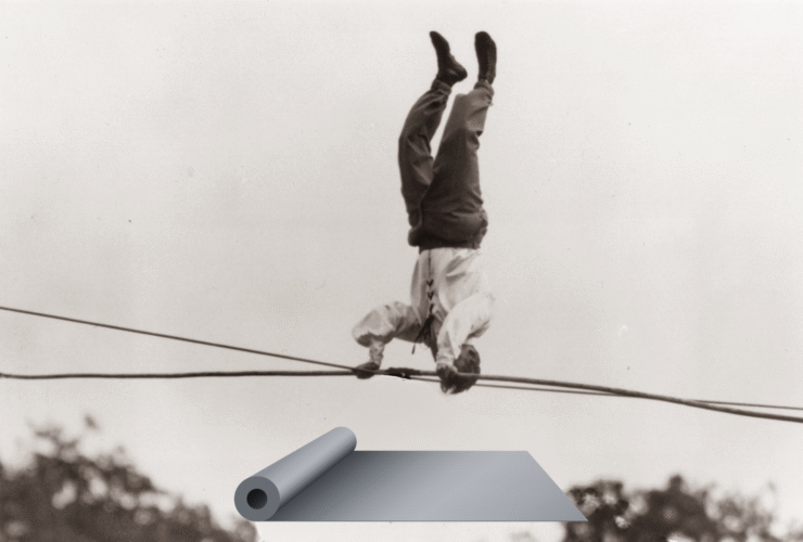 Historic image of a tightrope walker practicing balancing exercises