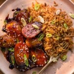 Sticky & spicy potatoes with sesame rice