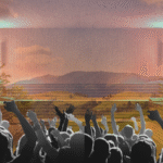 People dancing set against the backdrop of a sauna