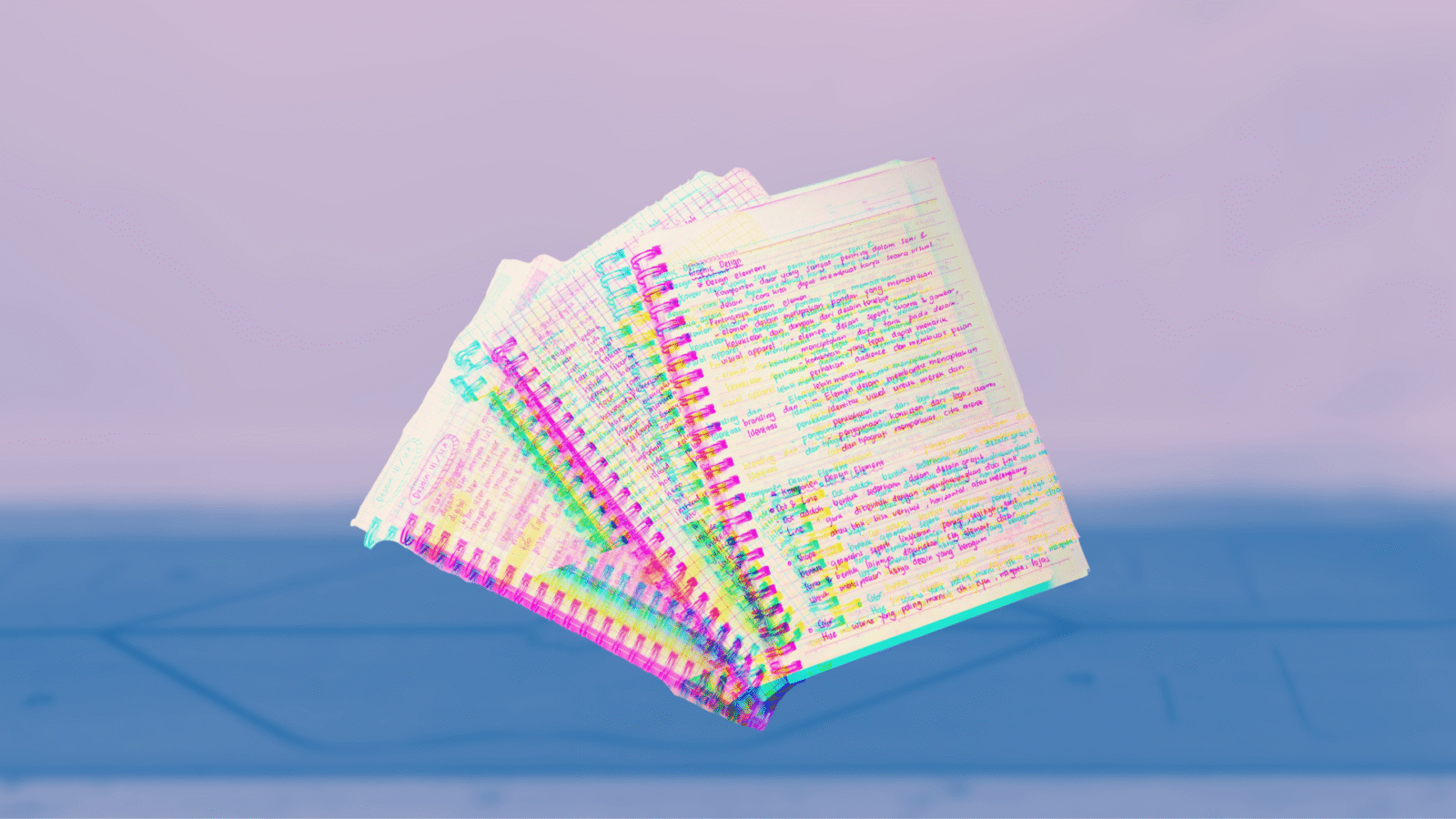 Image of a notebook containing notes for a yoga teacher on a backdrop of a yoga mat