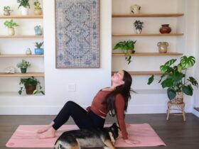 Caitlin K'eli practicing seated chest stretch.