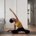 Woman practicing side stretch.