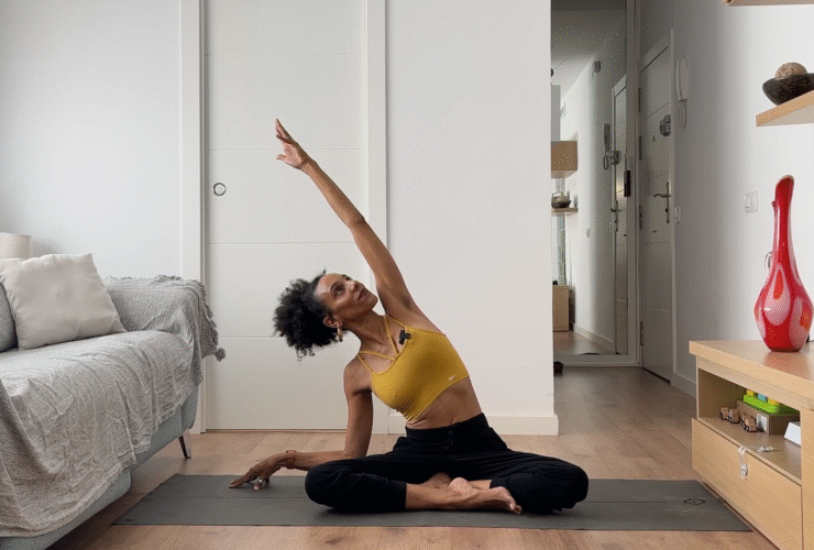 Woman practicing side stretch.