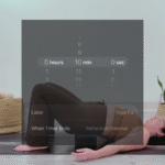 Taylor Lorenz practicing with an overlay of a timer representing 10 minute yoga
