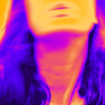 Infrared filter of a photo featuring a woman tilting her head back during hot flashes.