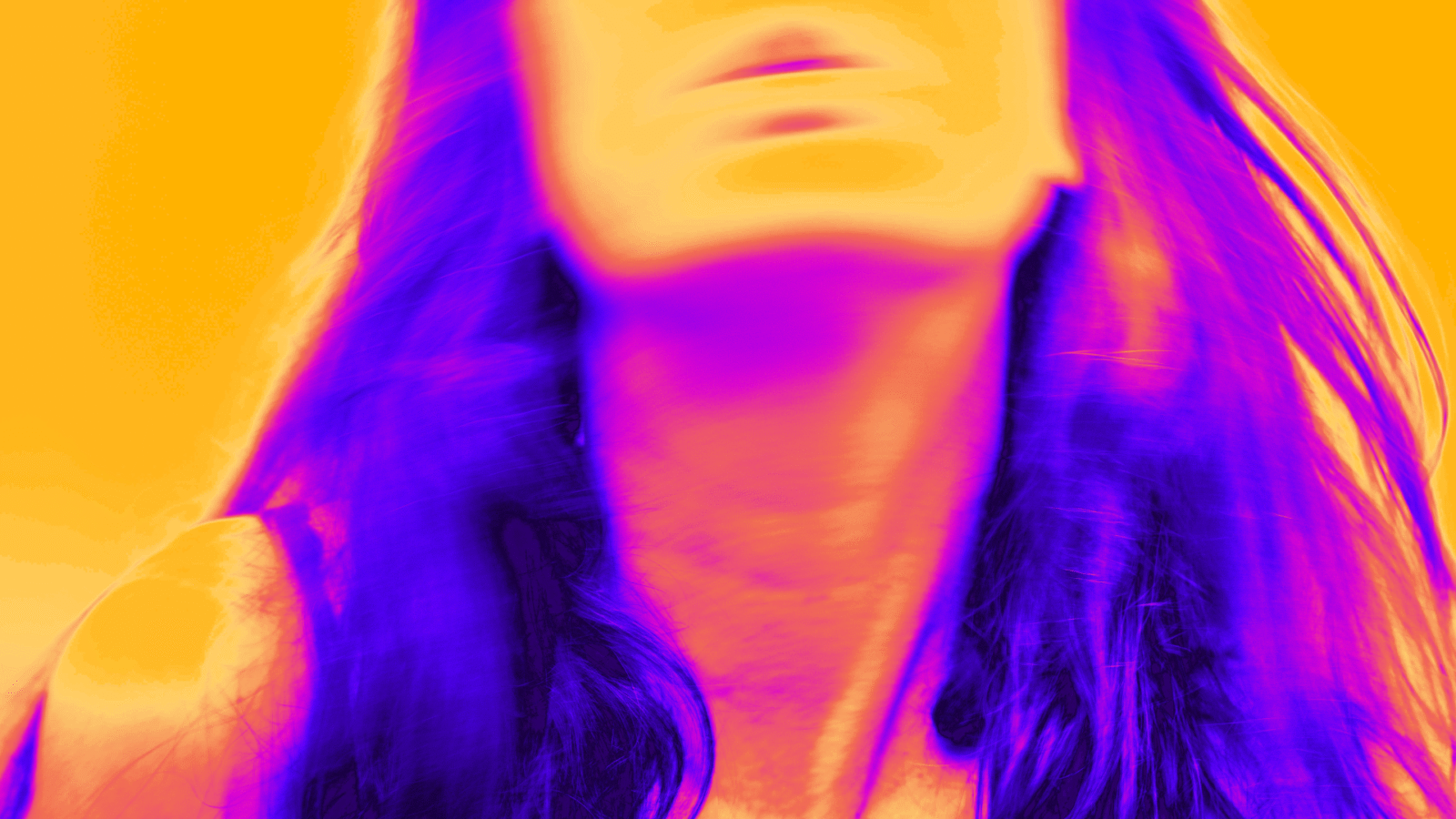 Infrared filter of a photo featuring a woman tilting her head back during hot flashes.