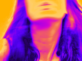 Infrared filter of a photo featuring a woman tilting her head back during hot flashes.