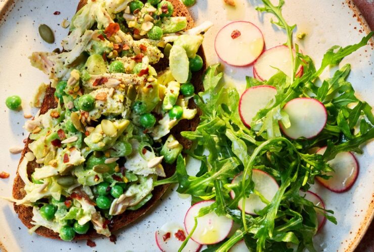 Loaded rye toasts with green goddess chicken salad