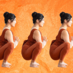 A woman in Malasana, also known as Garland Pose, yogi squat, or yoga squat