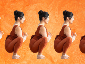 A woman in Malasana, also known as Garland Pose, yogi squat, or yoga squat