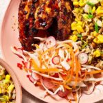 Sticky chicken wings with pickled slaw & corn salad recipe