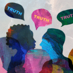 An illustration of colorful people telling the truth
