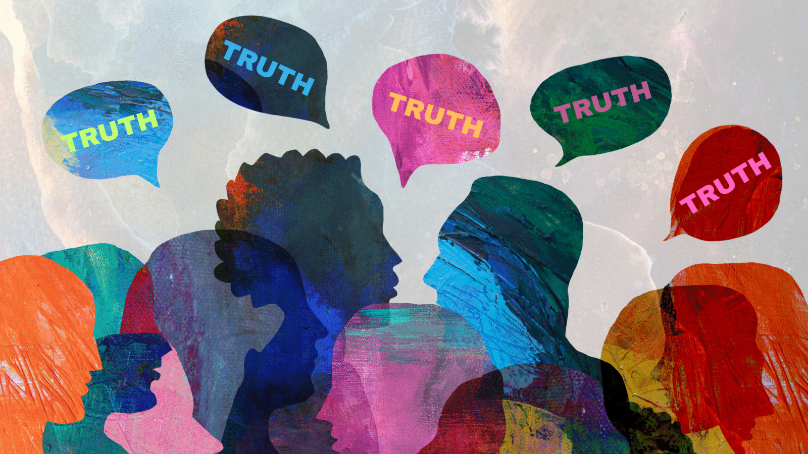 An illustration of colorful people telling the truth
