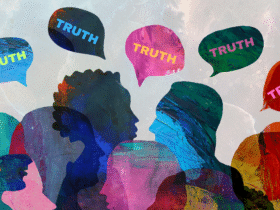 An illustration of colorful people telling the truth