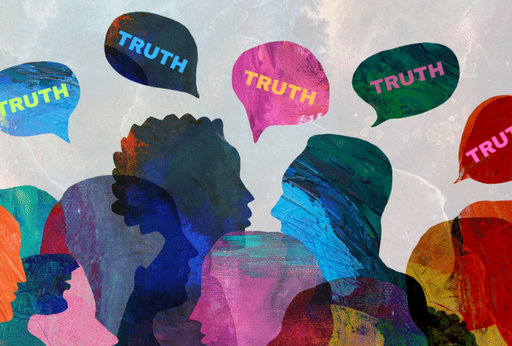An illustration of colorful people telling the truth