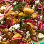 This smashed potato and feta platter is the ultimate spring entertaining recipe