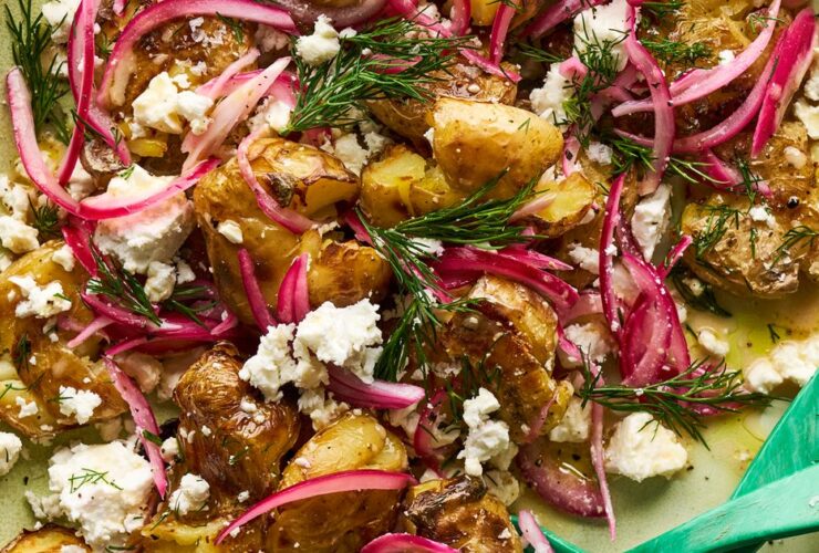 This smashed potato and feta platter is the ultimate spring entertaining recipe