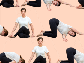 Yoga teacher Katie McGrath in a series in yin yoga poses