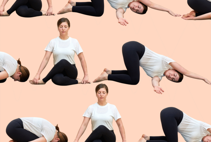 Yoga teacher Katie McGrath in a series in yin yoga poses
