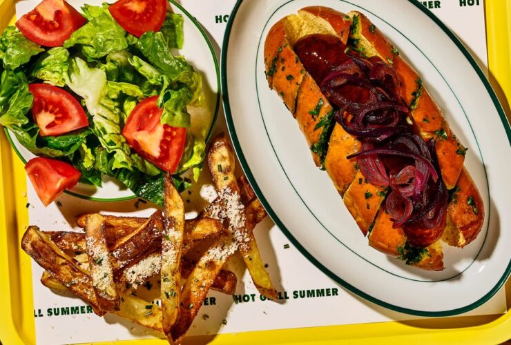 Garlic bread hot dog with cheesy rosemary & truffle fries