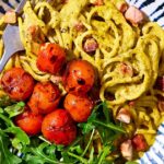 Pesto carbonara with balsamic burst tomatoes recipe