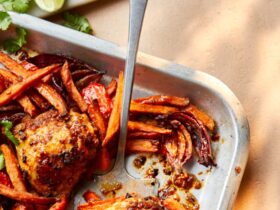 Piri-piri chicken & sweet potato fry traybake