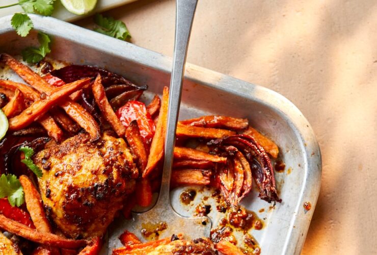Piri-piri chicken & sweet potato fry traybake